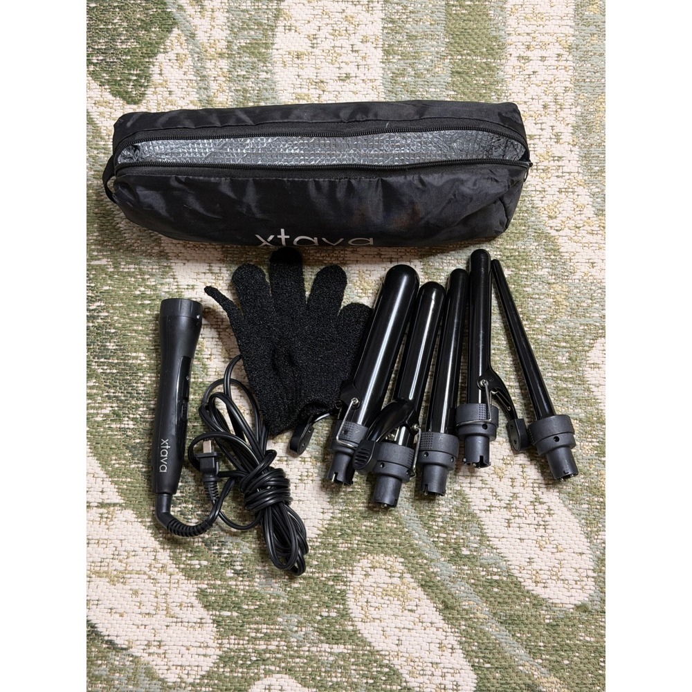 Xtava 5-in-1 Professional Curling Iron Wand Set Interchangeable Barrels Black